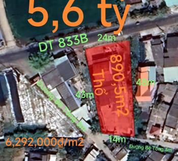 Bán lô đất thổ hai mặt tiền Tỉnh Lộ 833B giá 5,6 tỷ 