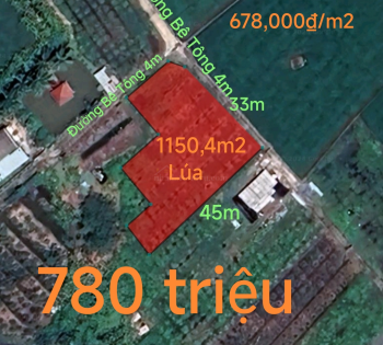 Bán lô đất lúa hai mặt tiền đường Bê tông 4 m giá 780 triệu 