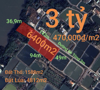 Bán lô đất thổ lúa mặt tiền đường đan 3m giá 3 tỷ