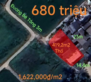 Bán lô đất thổ hai mặt tiền đường Bê tông 3 m giá 680 triệu